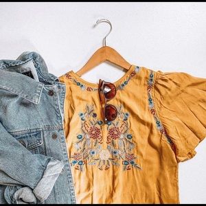 Entro mustard embroidered dress M NWT